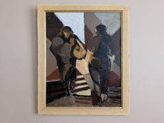 Mid Century Modern Swedish Abstract Figurative Oil Painting - Crossing Paths