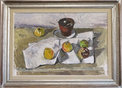 1945 Vintage Swedish Expressive Still Life Oil Painting - Citrus & Pot