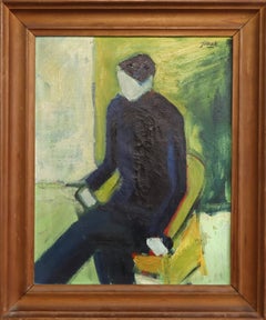 1957 Mid-Century Expressive Swedish Figurative Oil Painting - A Moment Alone