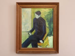 1957 Mid-Century Expressive Swedish Figurative Oil Painting - A Moment Alone