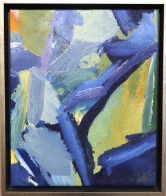 Mid Century Modern Vintage Swedish Abstract Oil Painting - Blue Interlude