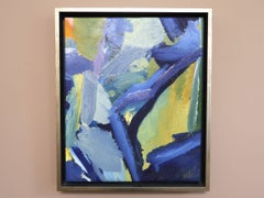 Mid Century Modern Vintage Swedish Abstract Oil Painting - Blue Interlude