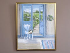 Cuadro al óleo vintage de interior sueco de estilo «Mid-Century Modern» - Puertas abiertas al verano