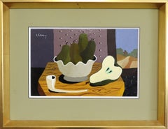 Mid Century Modern Vintage Still Life Tempera Painting - Tabletop with Pears