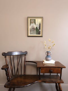 1961 - Dipinto figurativo svedese a olio in stile Mid-Century Modern - Il posto vicino alla finestra