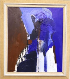 Vintage Mid-Century Modern Swedish Abstract Oil Painting - Blue Division