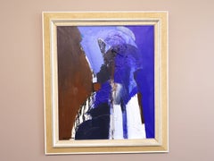 Vintage Mid-Century Modern Swedish Abstract Oil Painting - Blue Division