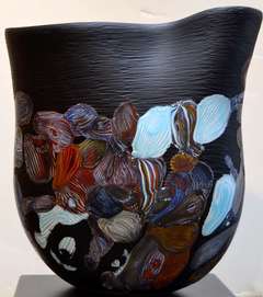 Untitled Murano Glass Vessel in Black with Colored Organic Forms