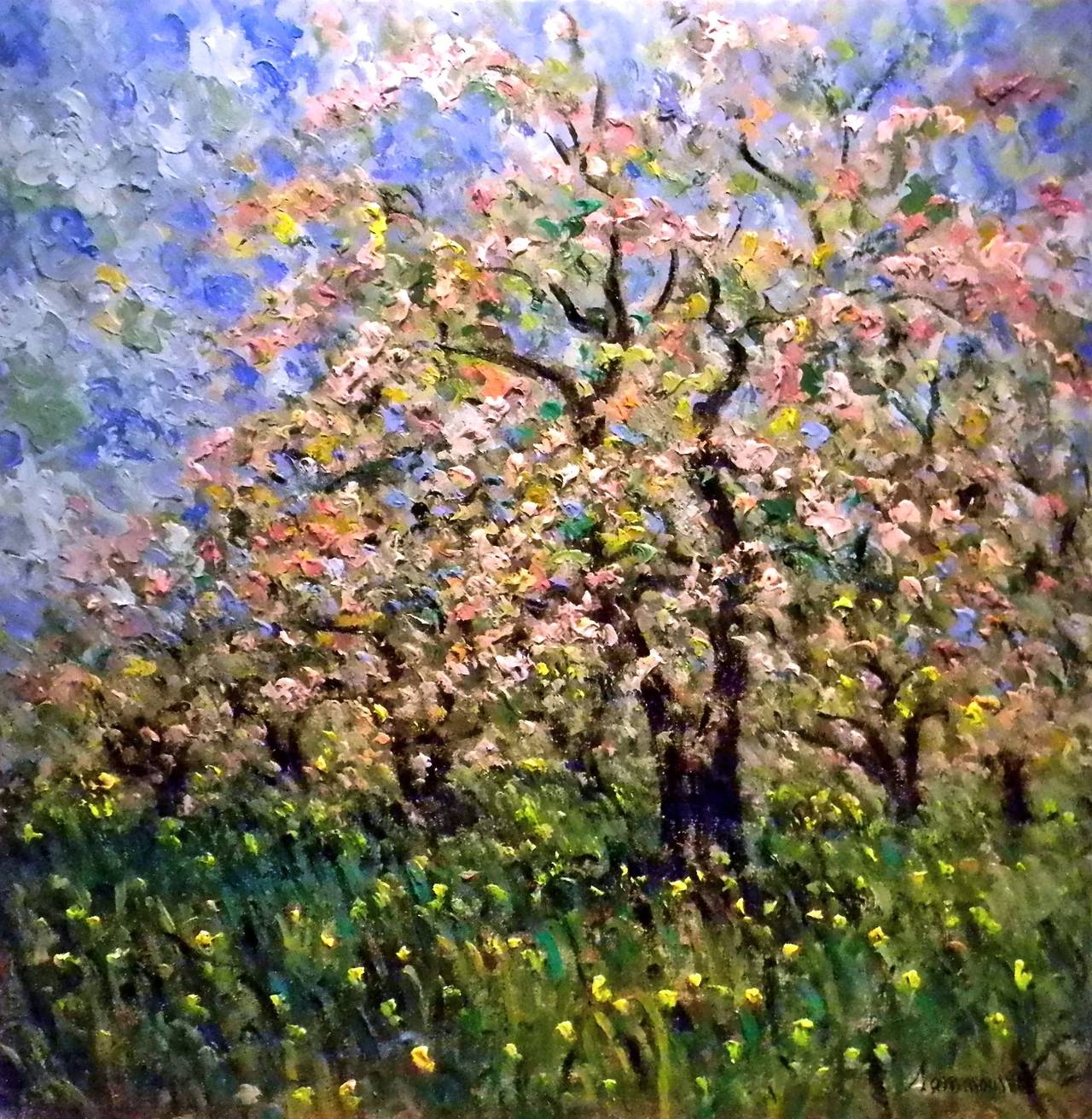 Cherry Blossoms - Painting by Samir Sammoun