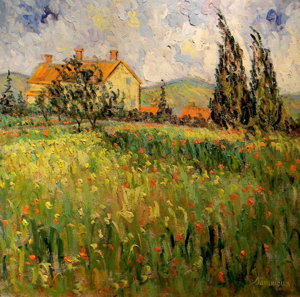 Farm House, Tuscany - Painting by Samir Sammoun