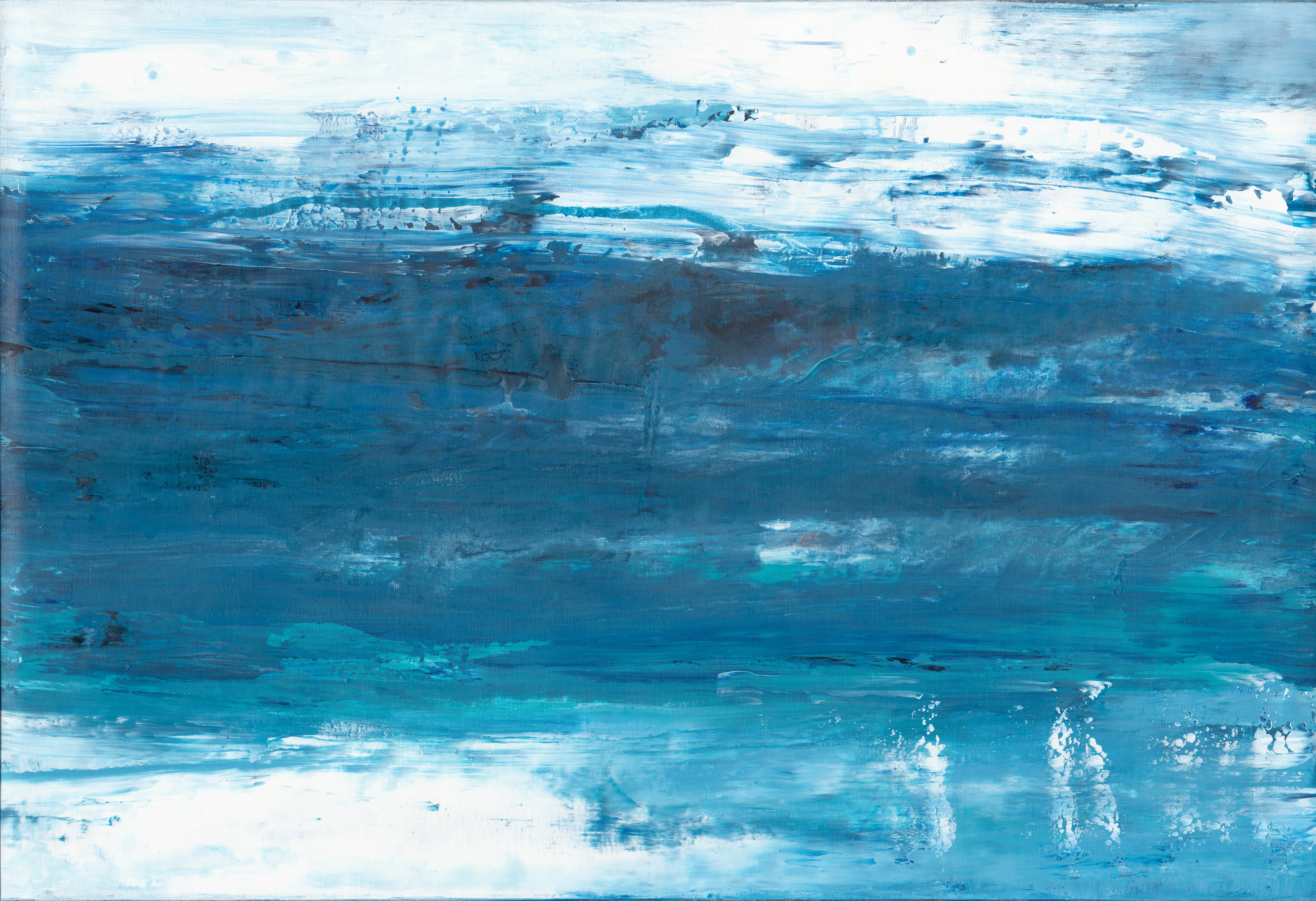 Large scale abstract impressionist ocean waters painting aqua blue coastal