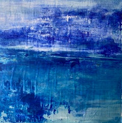 Carrabean Blue Abstract Painting, Large Square Canvas, Original