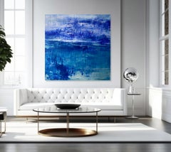Carrabean Blue Abstract Painting, Large Square Canvas, Original