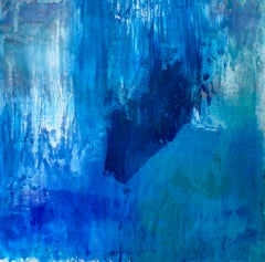 Underwater World Blue Abstract Painting, Large Square Canvas, Original