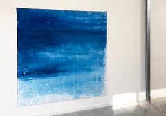 Todo está en los detalles. Cuadro abstracto azul, lienzo cuadrado grande, original