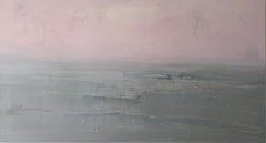 Cuadro abstracto de gran formato de «Nautilus Code», con textura, en tonos rosa claro suave y gris claro