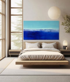 « Sculpté par le courant » – peinture abstraite : bleu océan, bleu ciel
