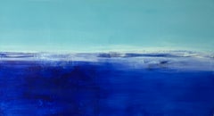 « Sculpté par le courant » – peinture abstraite : bleu océan, bleu ciel