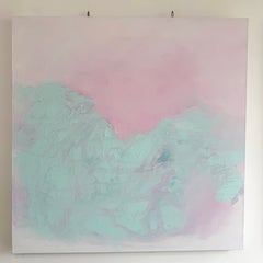Pastellfarbene Wolken-Skizze – Rosa, minimalistisches, abstraktes Himmelsgemälde