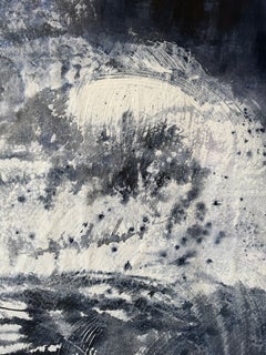 Deep black blue cloud abstract extra large painting original dramatic sky