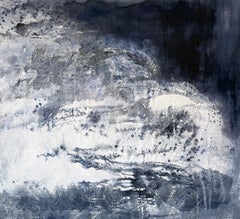 Deep black blue cloud abstract extra large painting original dramatic sky