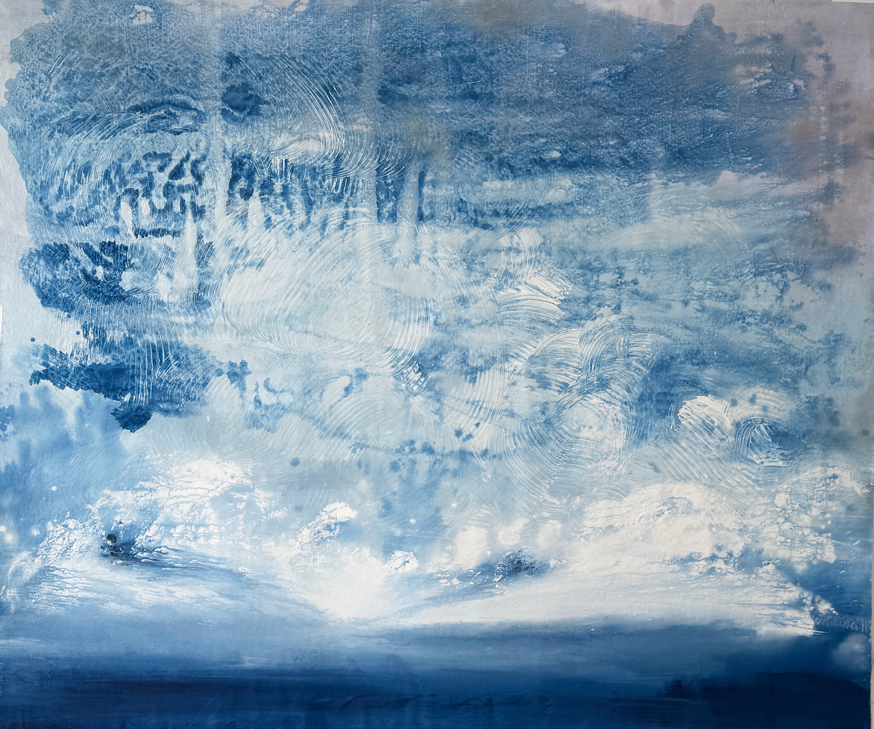 Kathleen Rhee Abstract Painting - Cerulean Blue extra large abstract cloud landscape painting original artwork