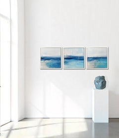 Three coastal beach ocean abstract impressionist paintings framed ready to hang
