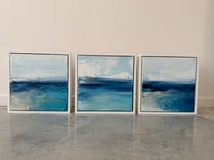 Three coastal beach ocean abstract impressionist paintings framed ready to hang