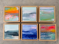 Sei dipinti astratti e colorati in stile impressionista costiero, già incorniciati e pronti da appendere