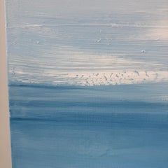 Blue oceanscape minimalist abstract painting ocean clear sky light blue waters