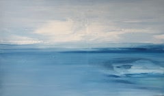 Blue oceanscape minimalist abstract painting ocean clear sky light blue waters