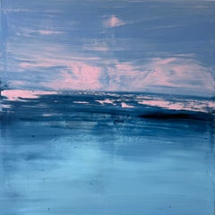 pink blue abstract coastal beach water impressionist painting original artwork