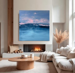 pink blue abstract coastal beach water impressionist painting original artwork