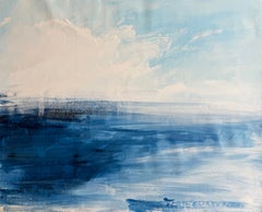 « Bright Blue Day No1 », paysage abstrait impressionniste, 60 x 74 cm