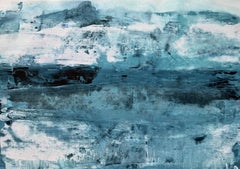 "Abstract in Blue Green n. 1", dipinto originale su carta da arte, 79 cm (l) x 56 cm (a)