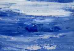 „Abstract in Blue“ – Originalgemälde auf Kunstdruckpapier, 79 cm breit × 56 cm hoch