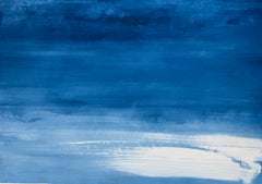 « Calm Blue Waters n° 1 », peinture abstraite originale sur papier d'art, 79 cm (l) x 56 cm (h)