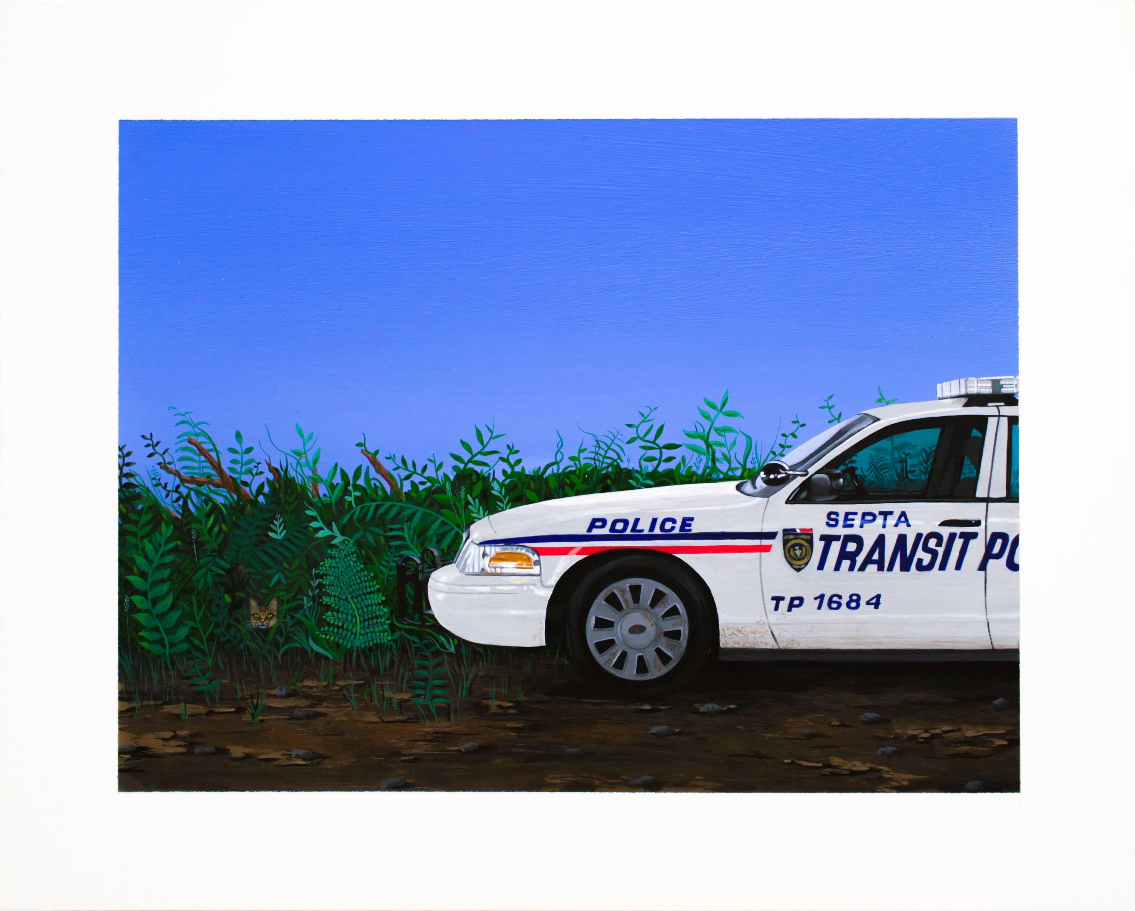 John Garrett Slaby Landscape Painting - Transit Cop, acrylic and flashe painting