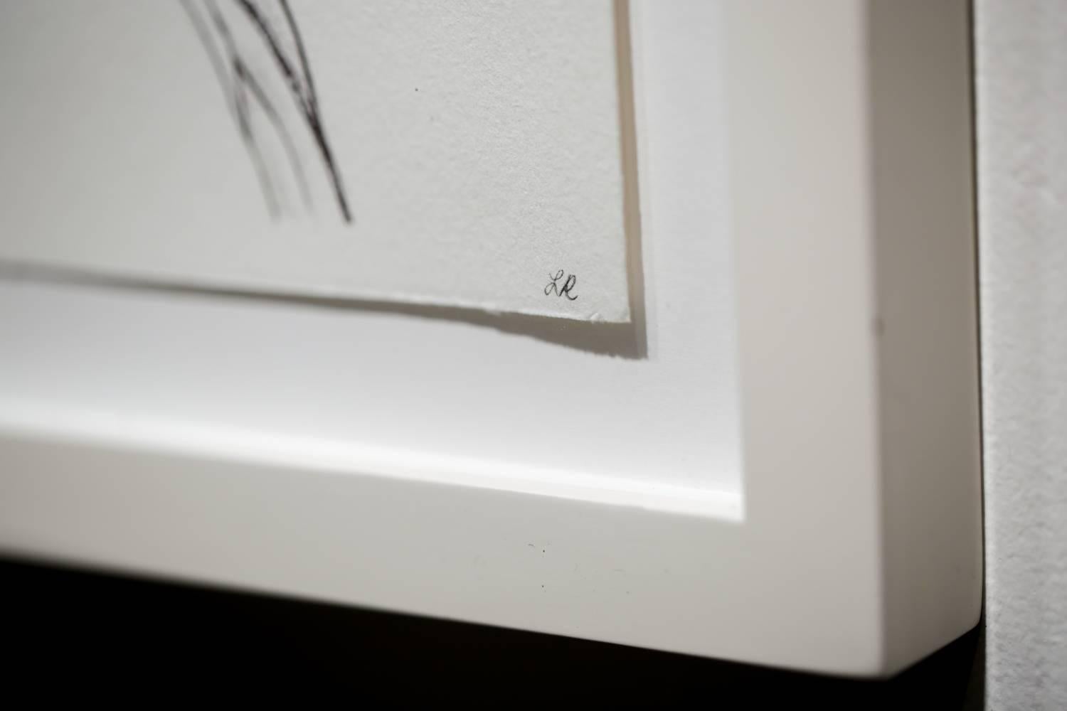 Original drawing by Lauren Rinaldi float mounted in the pictured simple white frame measuring 17in x 14in. This is an original artwork made with colored pencil, ballpoint pen, graphite on paper and debuted during the group exhibition titled 
