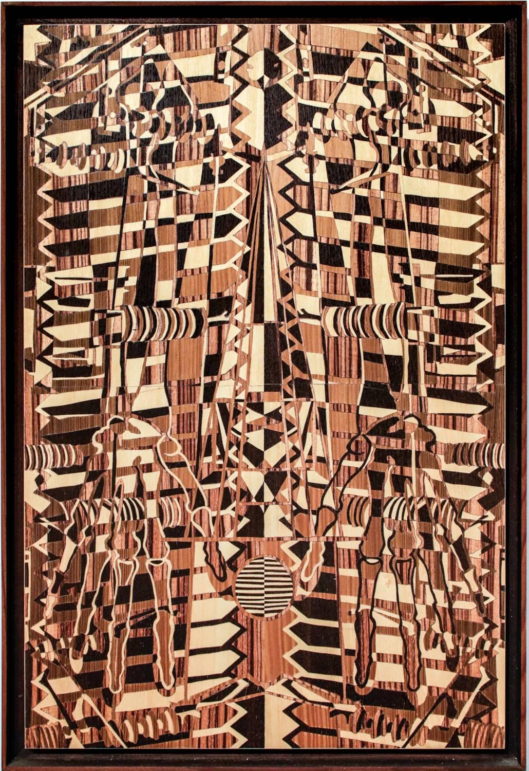 "Transmission #1 1-2" Hand-cut wood collage - Sculpture by Matt R Phillips