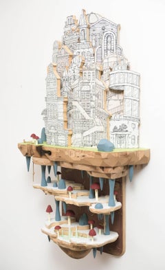"Good Point" Screenprint on Wood Cityscape Diorama by Luke O'Sullivan