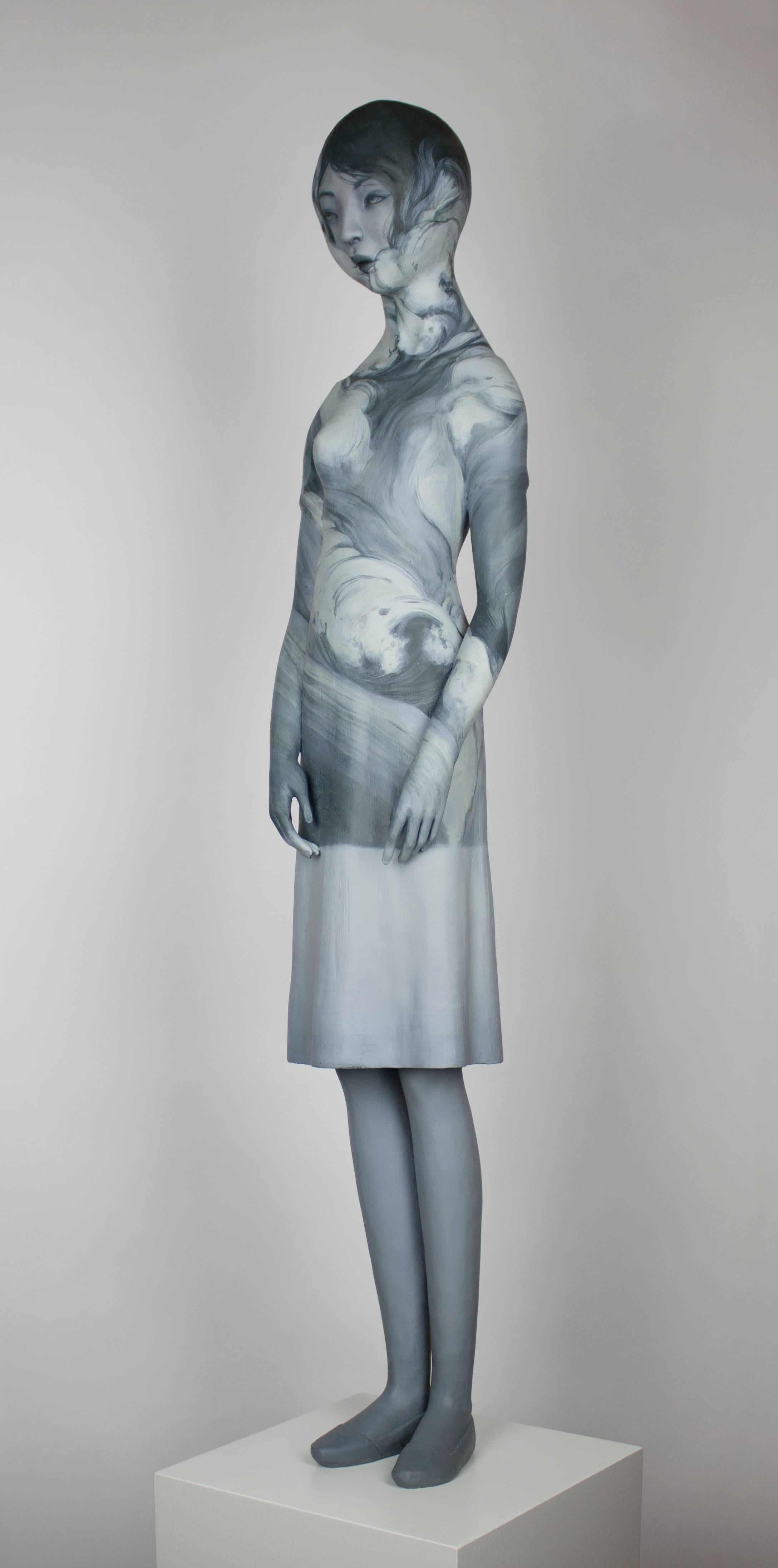 Beneath the Waves - Gray Figurative Sculpture by Gosia
