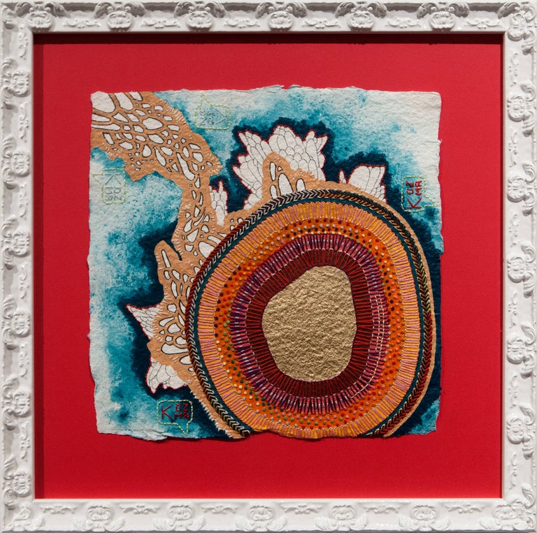 Kelly Kozma - "Rosy", original mixed media embroidery For Sale at 1stDibs