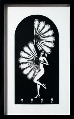 "Fan Dancer", Hand-Cut Black Paper, Figurative, Woman with Fan, Illustration