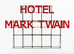 "Panneau de l'hôtel Mark Twain" Réplique miniature, architecture, bois et peinture.