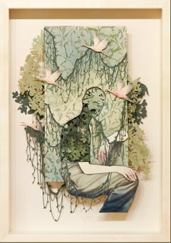 "Celadon" Hand cut diorama of pencil, watercolor, and charcoal