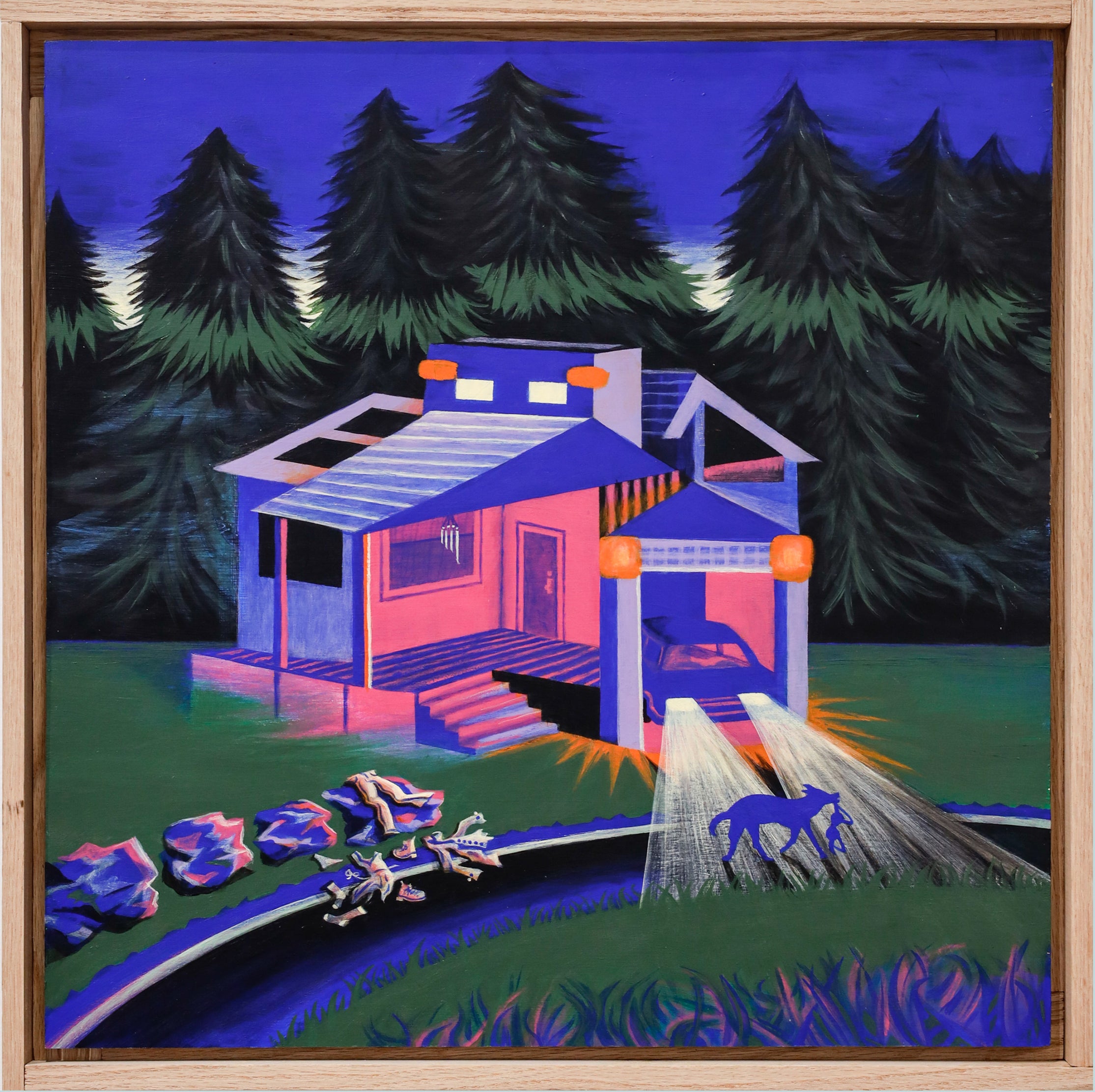 Angela Rio Animal Painting - "The Nightmare Began Just Like Any Other Dream" Nighttime landscape, surreal