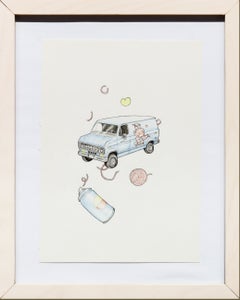 dessin au crayon coloré « Econolines » encadré