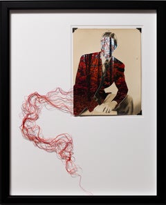 "Fallen", Hand Embroidery and Abstract Threads with Collaged Portrait
