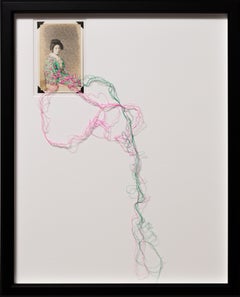 "Sakura" French Knot and Stitching Hand Embroidery on Vintage Portrait of Woman